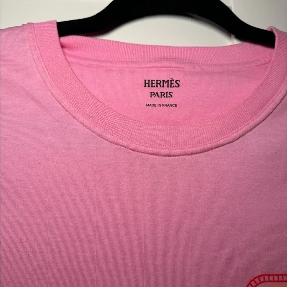 Hermes Pink T-Shirt with Orange Logo size 36 like new - Picture 2 of 5
